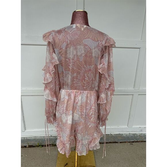 Ted Baker London BoHo Floral Ruffle Long Sleeve Romper Coral Size 6-8 V-Neck - Picture 4 of 10